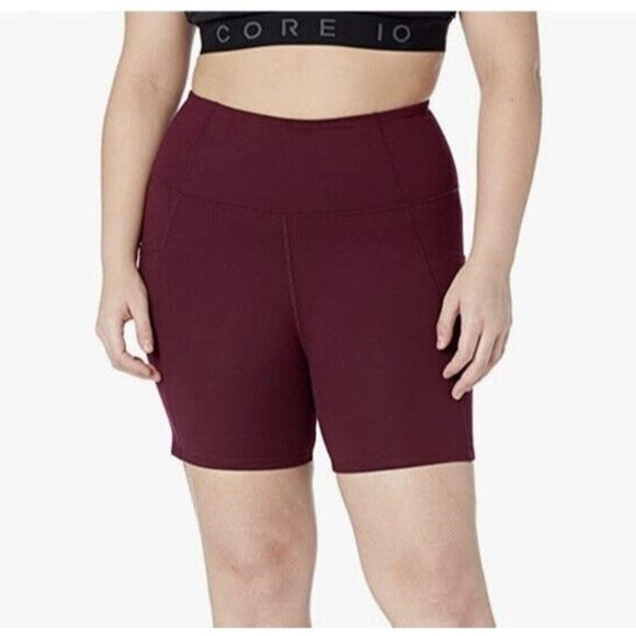 Women Leggings Shorts Large Red High Waisted Side Pockets Burgundy - Picture 5 of 12